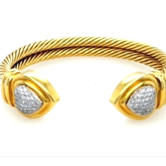 SOLD 18K David YurmanYG Double Cable 68 Diamond Heart Cuff Adjustable Bracelet - Picture 3 of 7